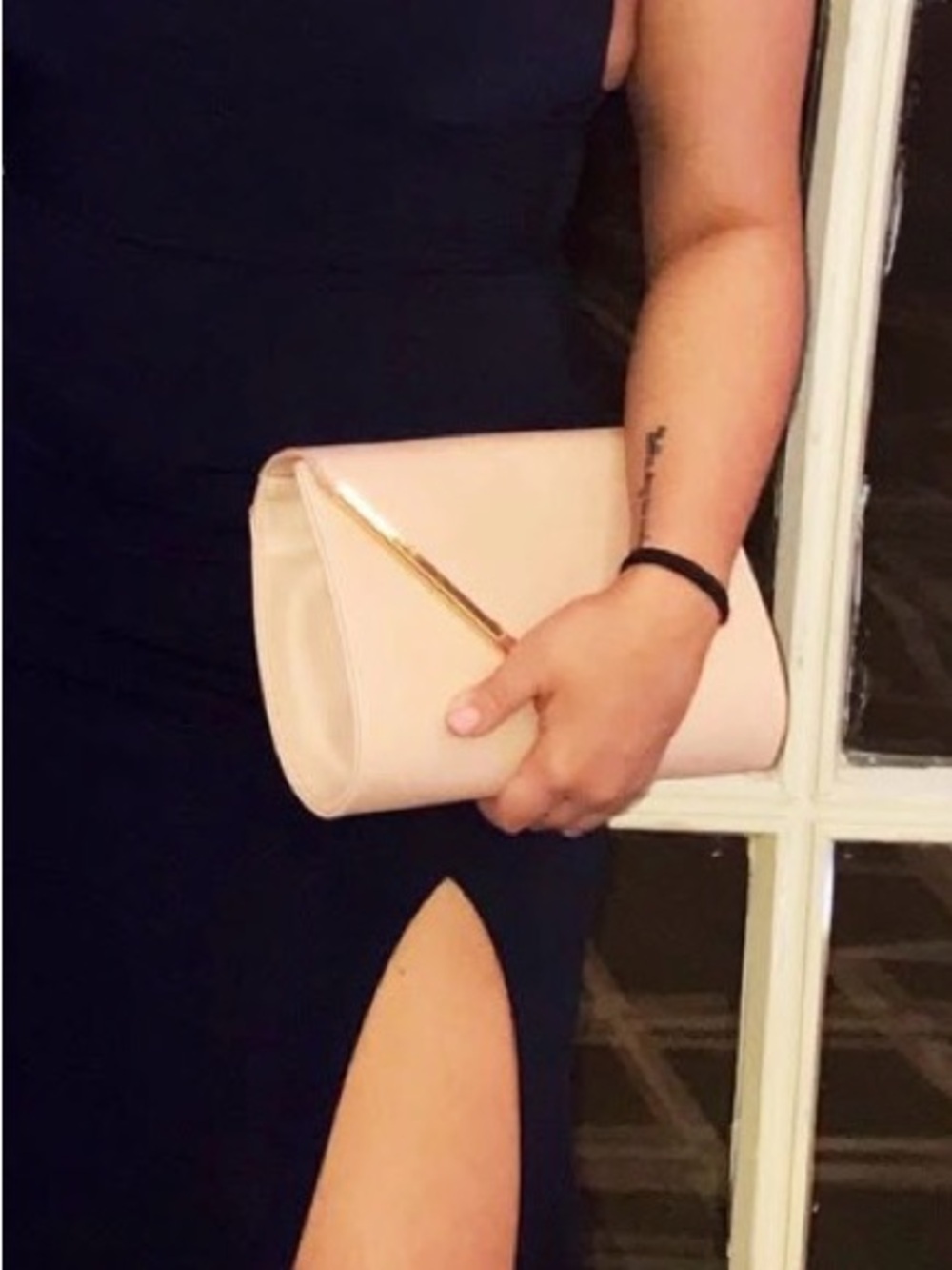 Madison West Gold and Nude Clutch with Crossbody Chain ( fully detachable )